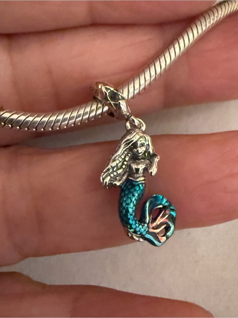 Pandora Silver Mermaid Dangle Charm with Teal Tail